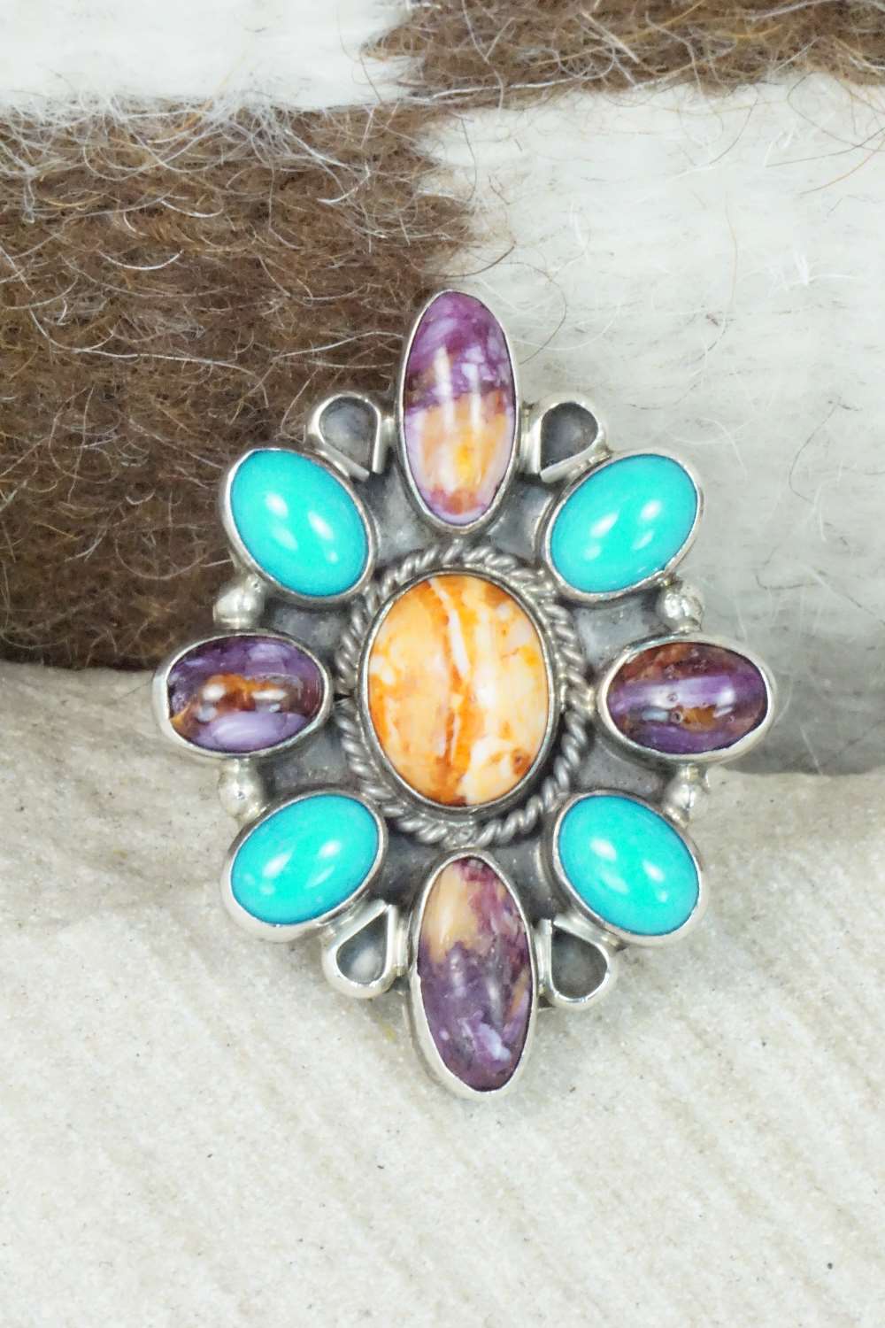 Multi Stone & Sterling Silver Ring - Bobby Platero - Size 6.75