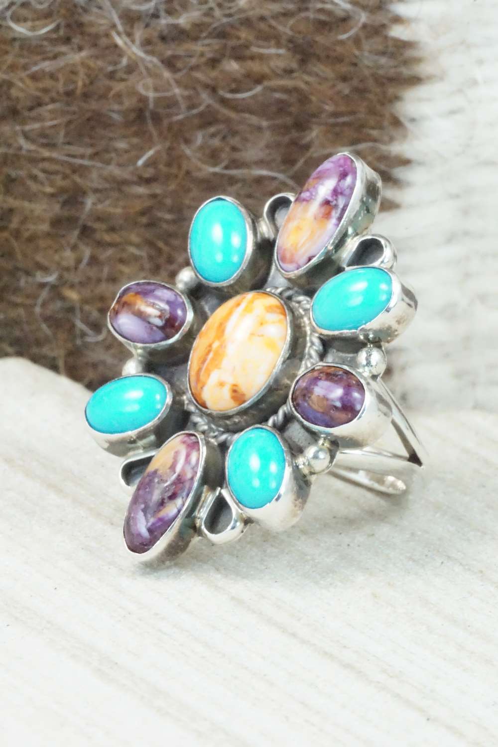 Multi Stone & Sterling Silver Ring - Bobby Platero - Size 6.75