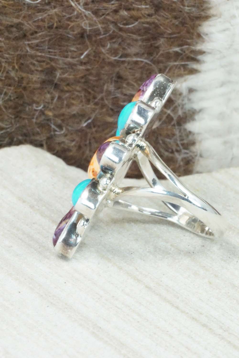 Multi Stone & Sterling Silver Ring - Bobby Platero - Size 6.75