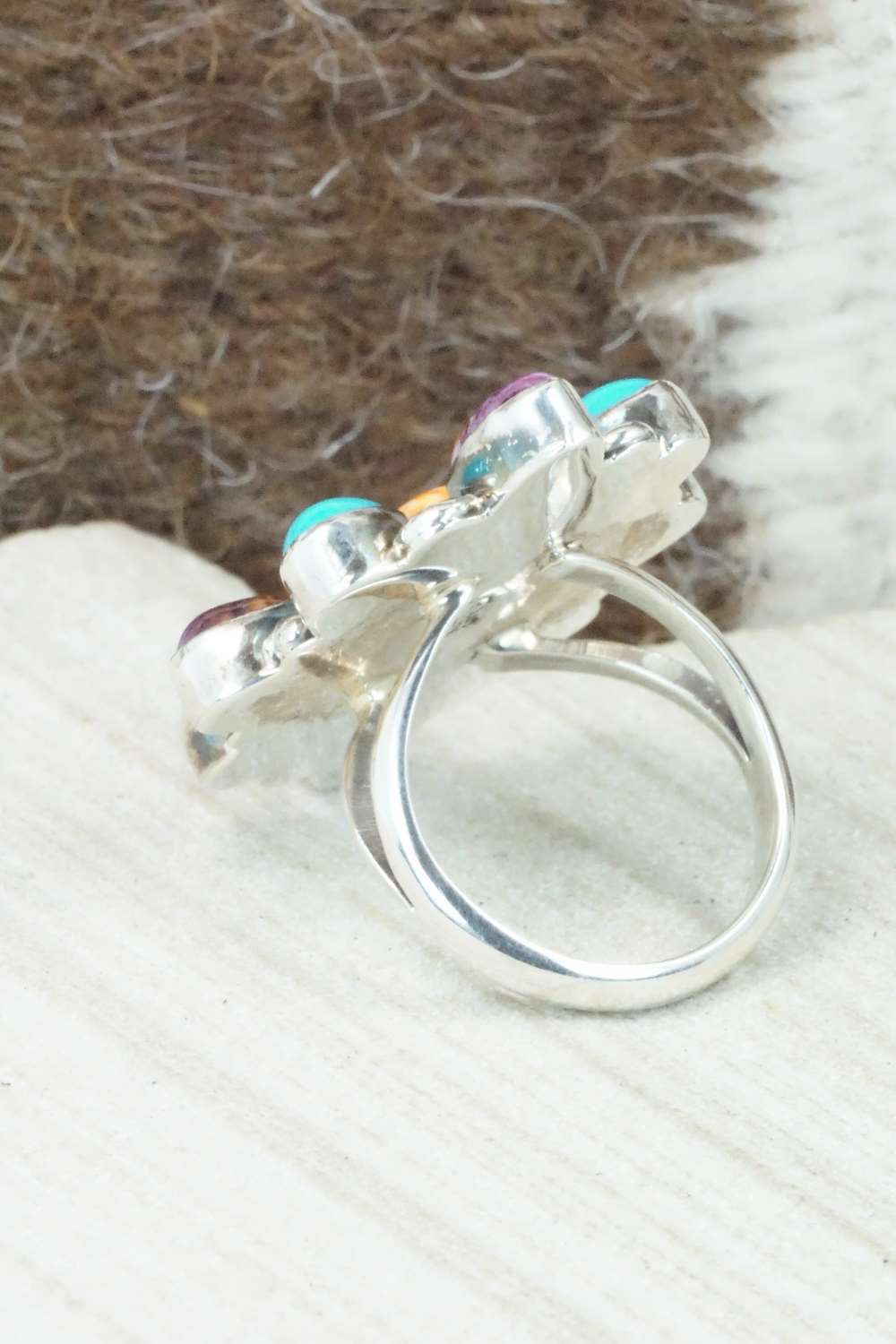 Multi Stone & Sterling Silver Ring - Bobby Platero - Size 6.75