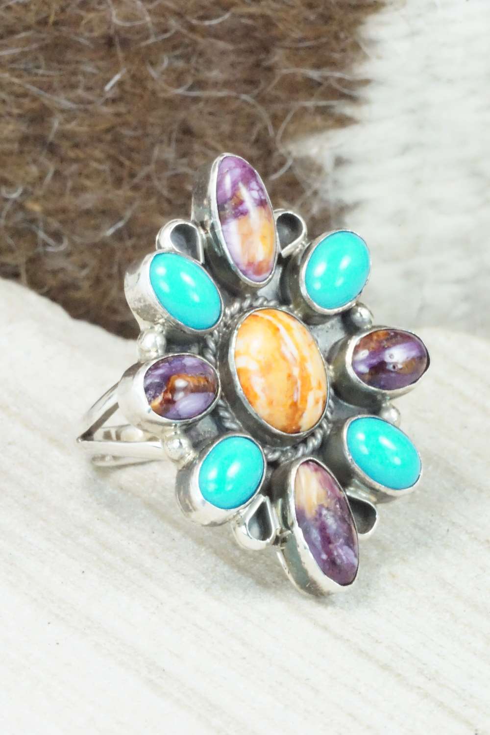 Multi Stone & Sterling Silver Ring - Bobby Platero - Size 6.75