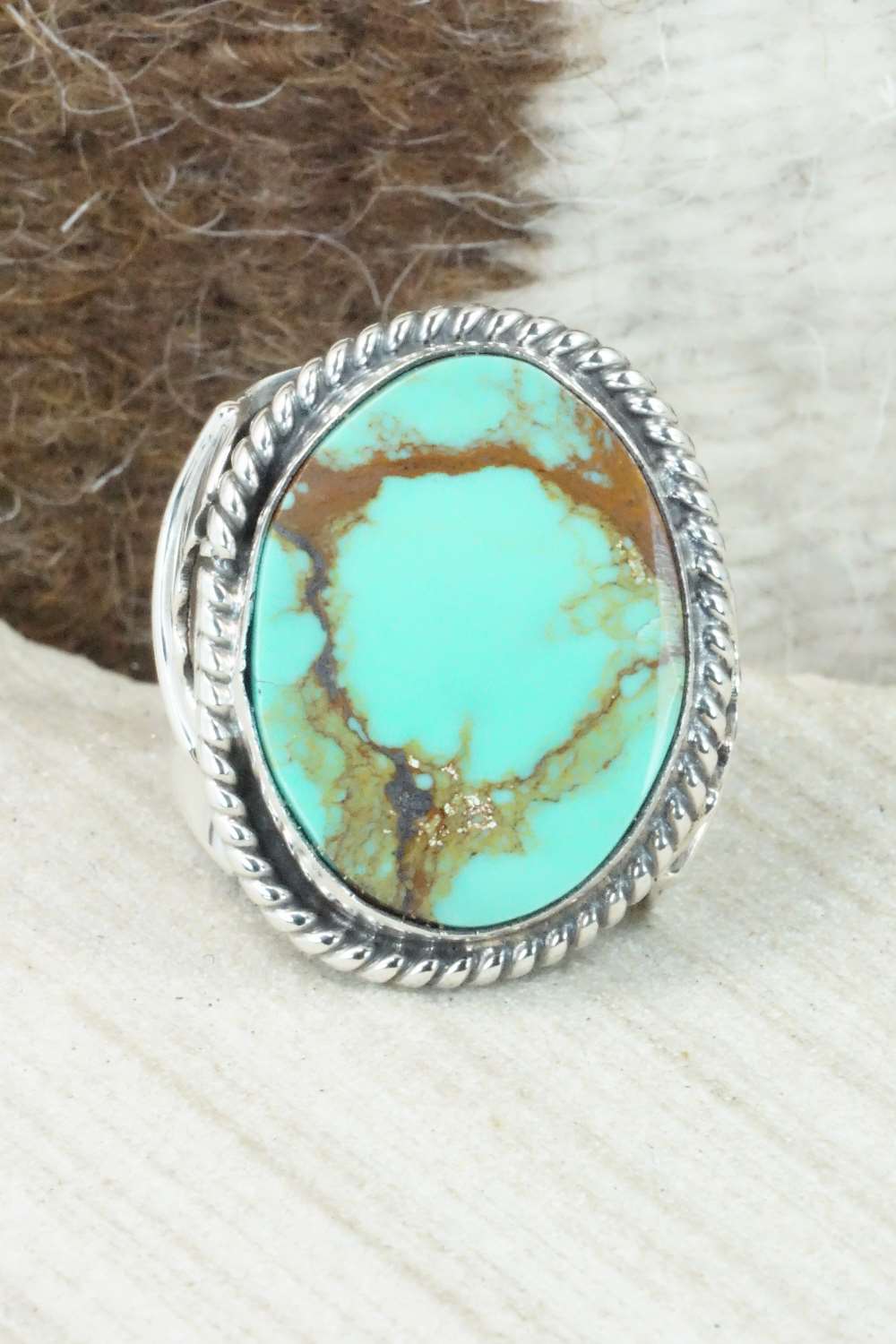Turquoise & Sterling Silver Ring - Lawrence Baca - Size 10.75