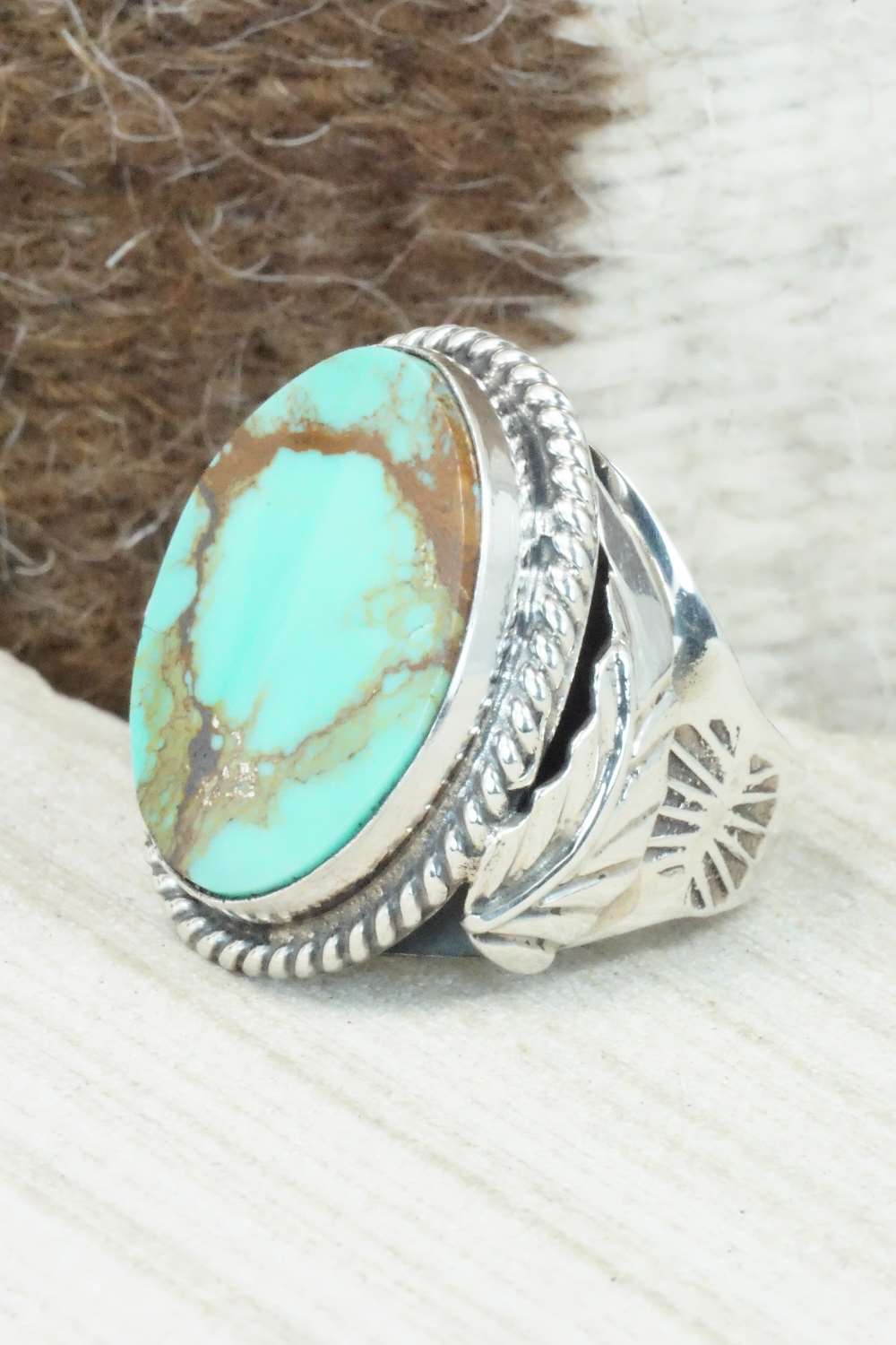 Turquoise & Sterling Silver Ring - Lawrence Baca - Size 10.75
