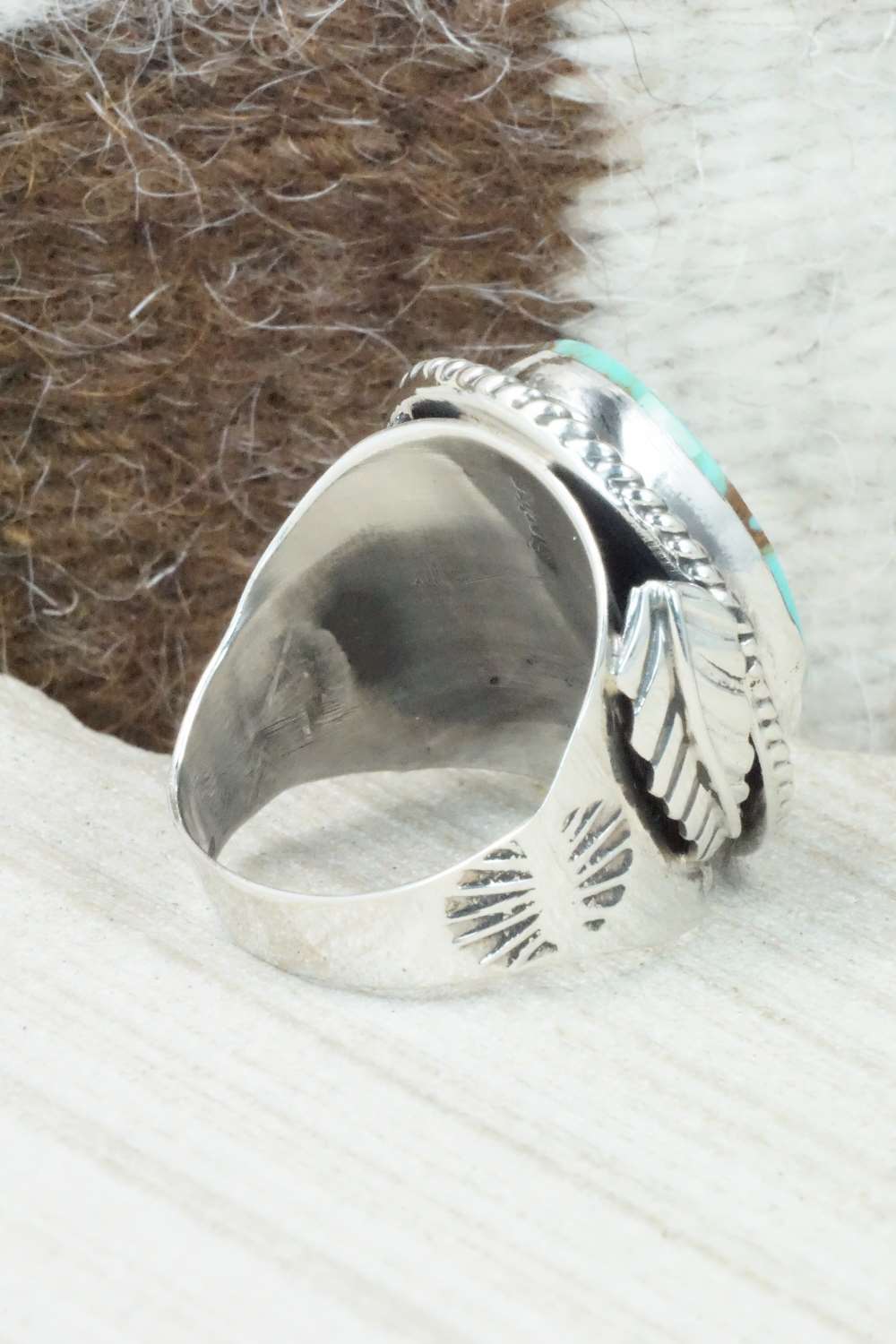 Turquoise & Sterling Silver Ring - Lawrence Baca - Size 10.75