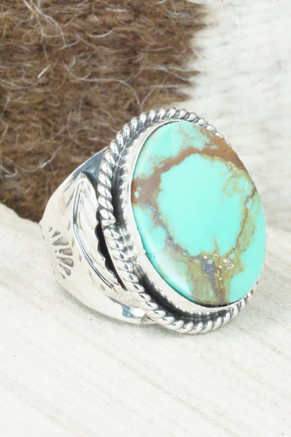 Turquoise & Sterling Silver Ring - Lawrence Baca - Size 10.75
