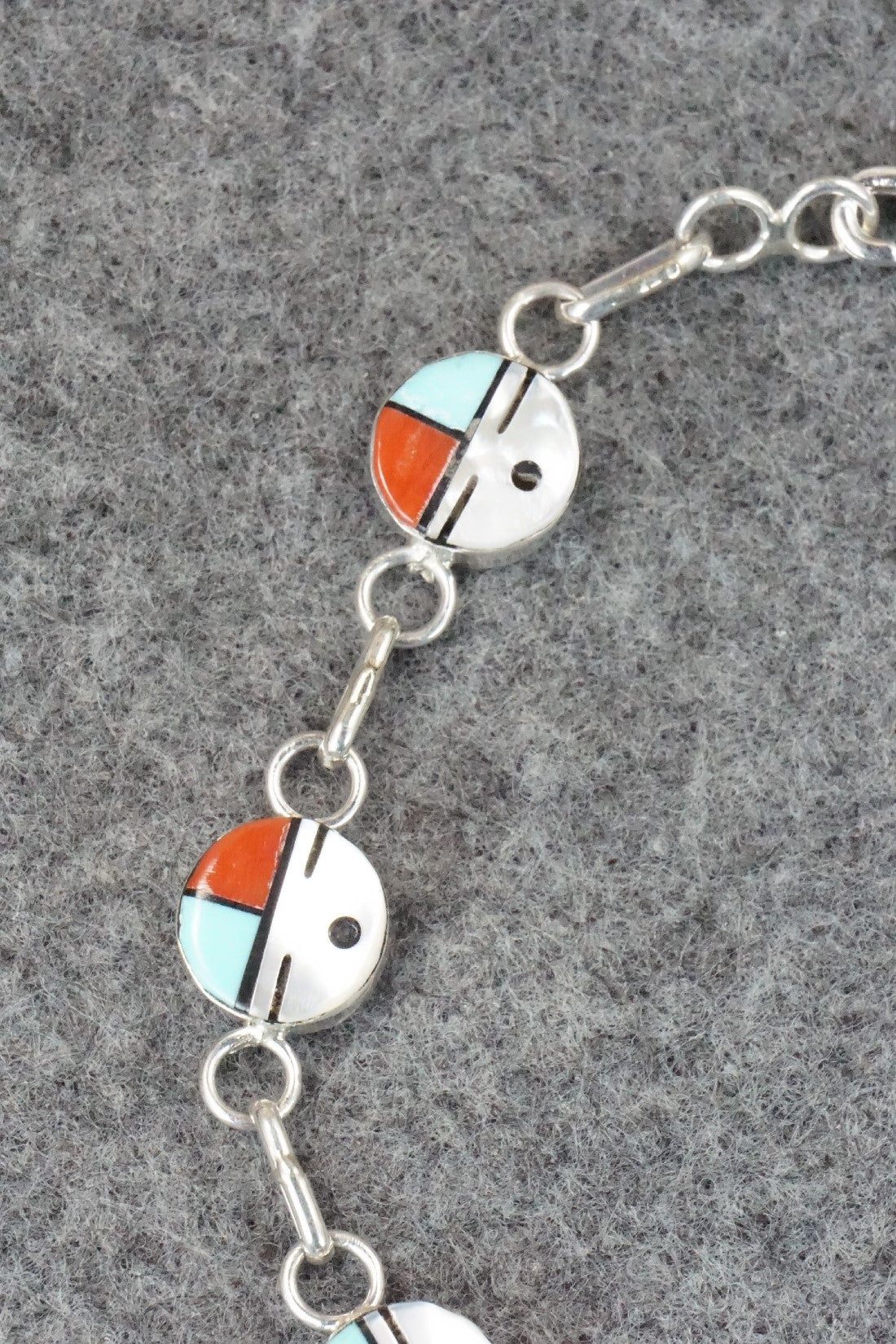 Coral, Turquoise & Sterling Silver Link Bracelet - Tyrone Martinez