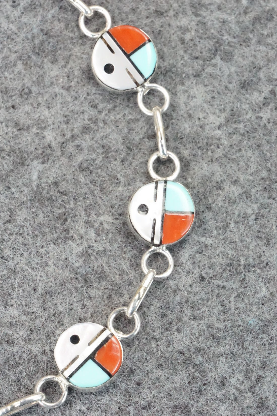 Coral, Turquoise & Sterling Silver Link Bracelet - Tyrone Martinez