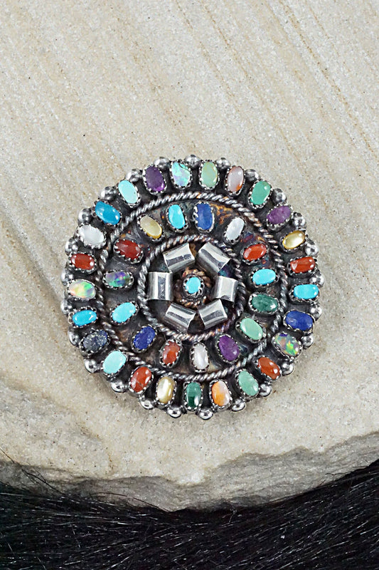 Multi Stone & Sterling Silver Pendant/Pin - Lorencita Walela