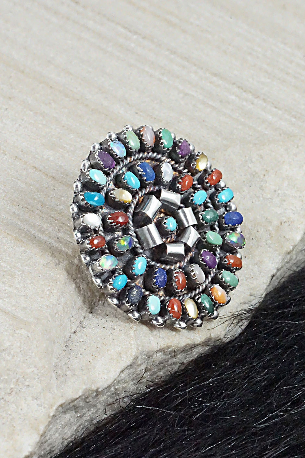 Multi Stone & Sterling Silver Pendant/Pin - Lorencita Walela