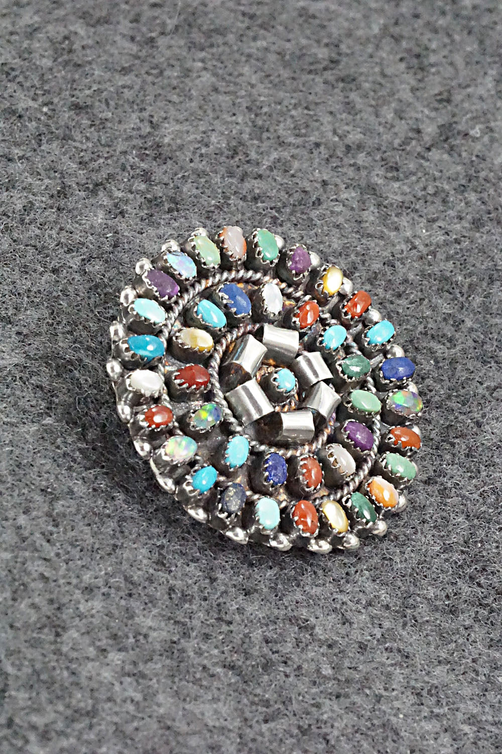 Multi Stone & Sterling Silver Pendant/Pin - Lorencita Walela