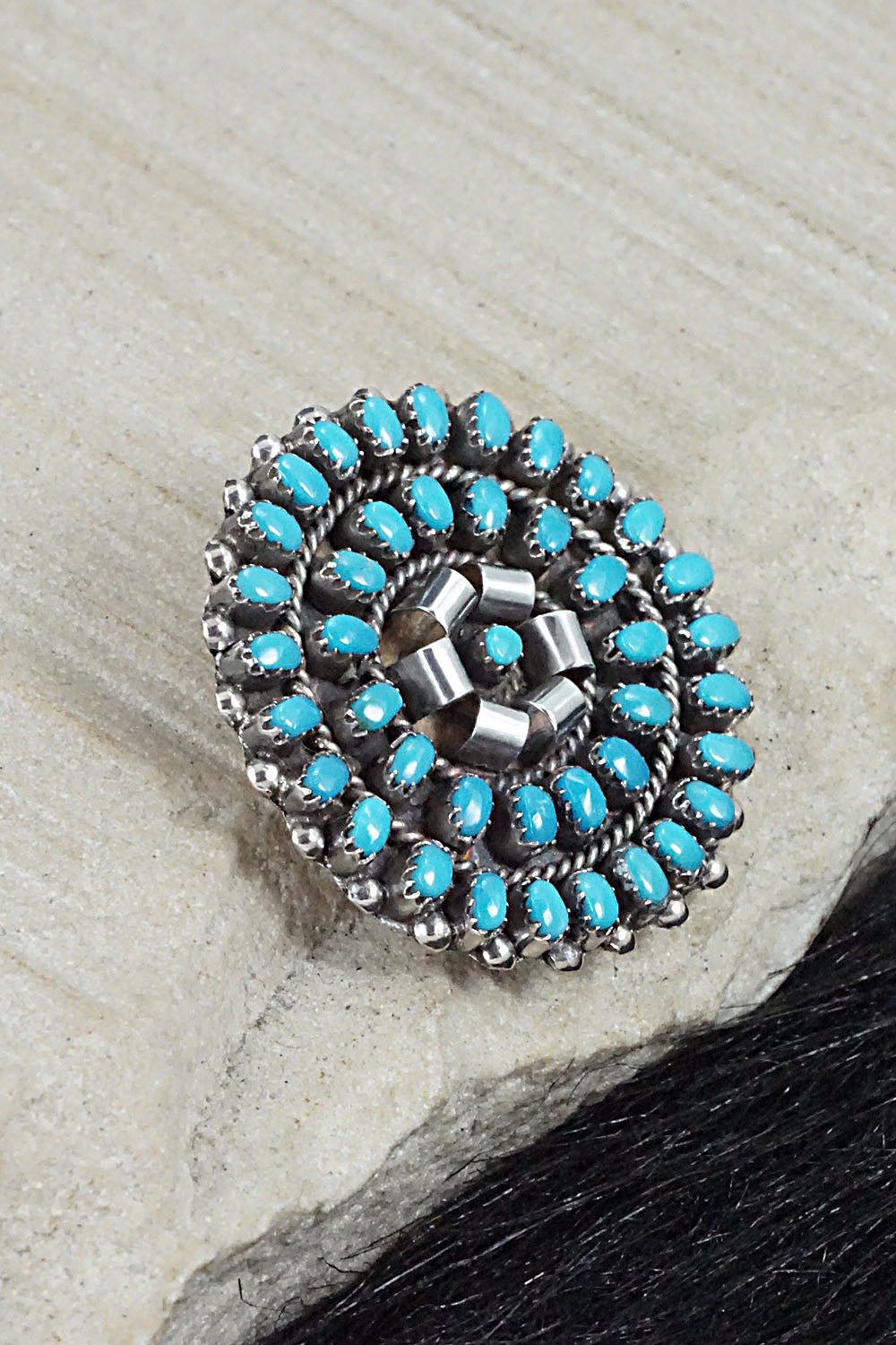Turquoise & Sterling Silver Pendant/Pin - Lorencita Walela