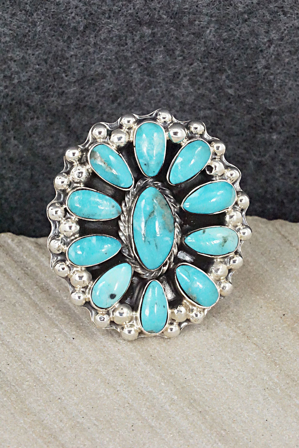 Turquoise & Sterling Silver Ring - Calvin Belin - Size 8