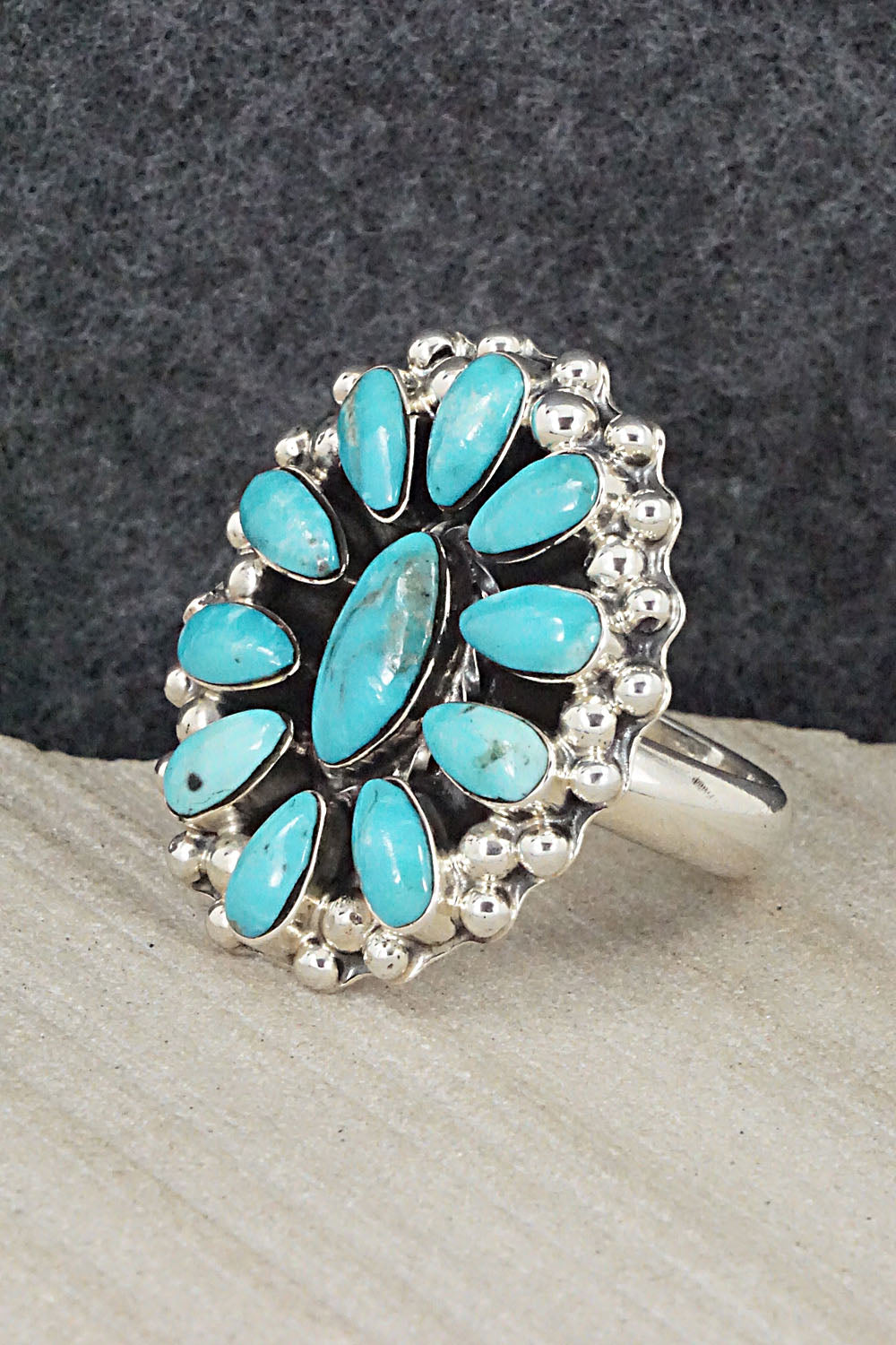 Turquoise & Sterling Silver Ring - Calvin Belin - Size 8