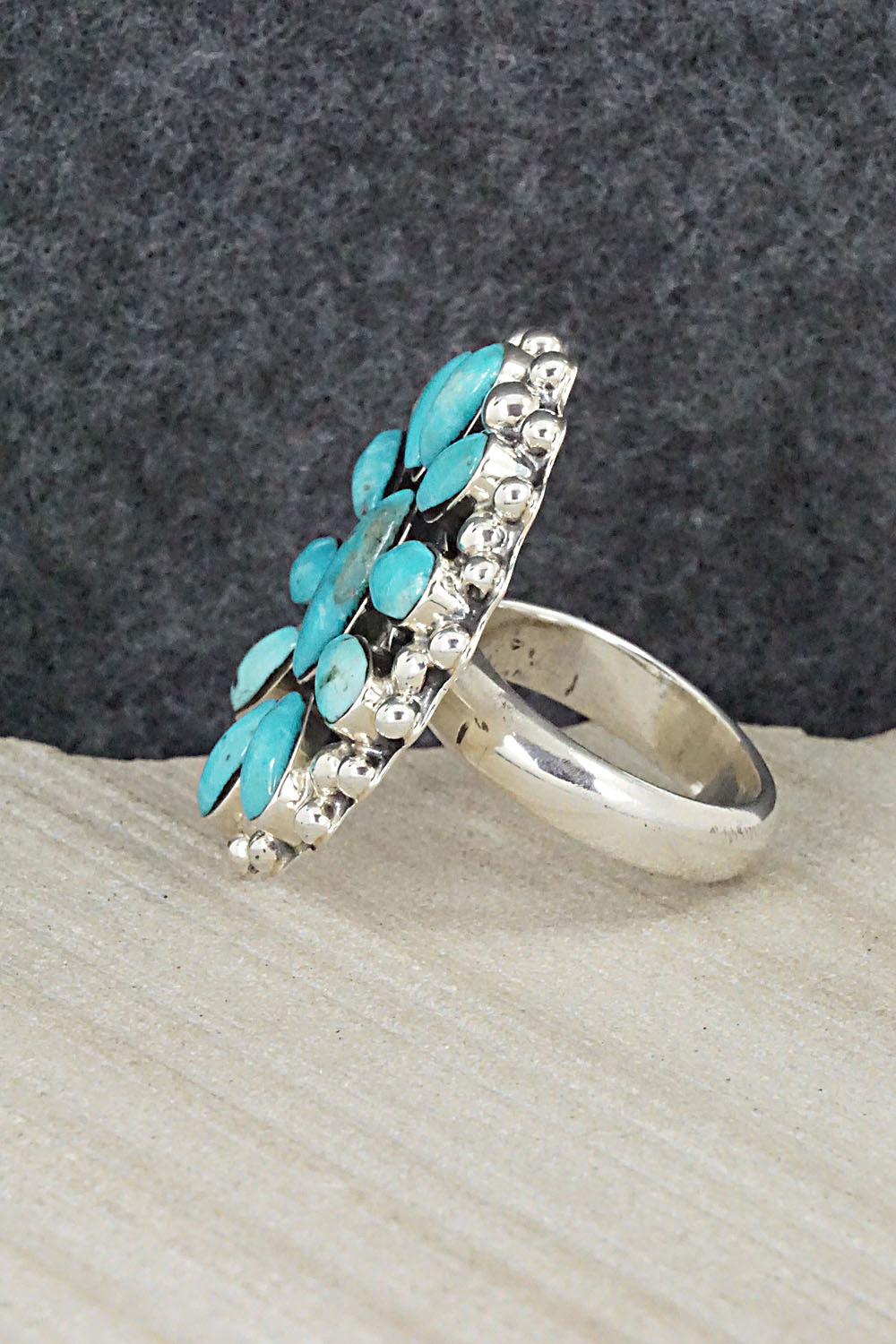 Turquoise & Sterling Silver Ring - Calvin Belin - Size 8