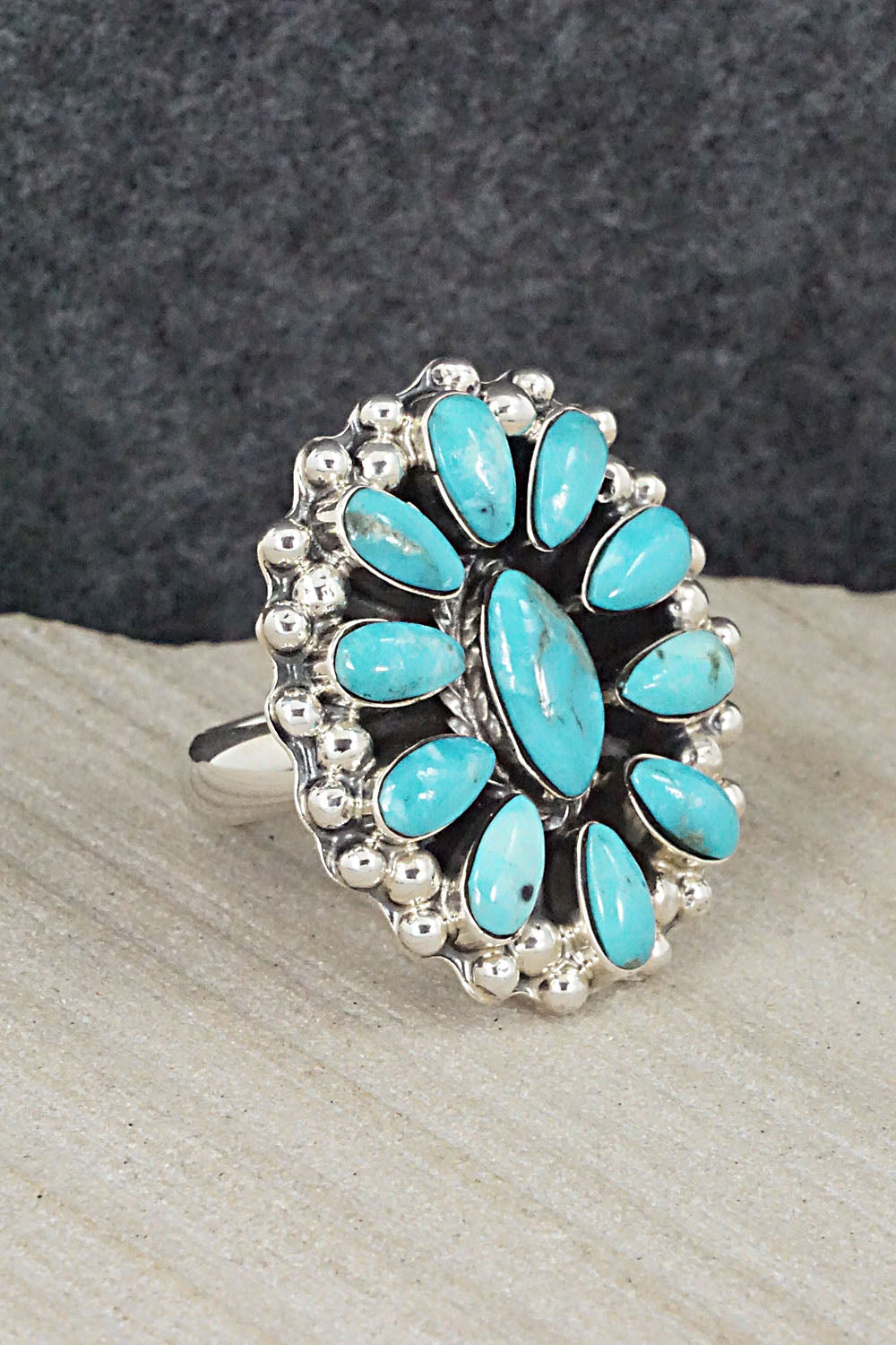 Turquoise & Sterling Silver Ring - Calvin Belin - Size 8