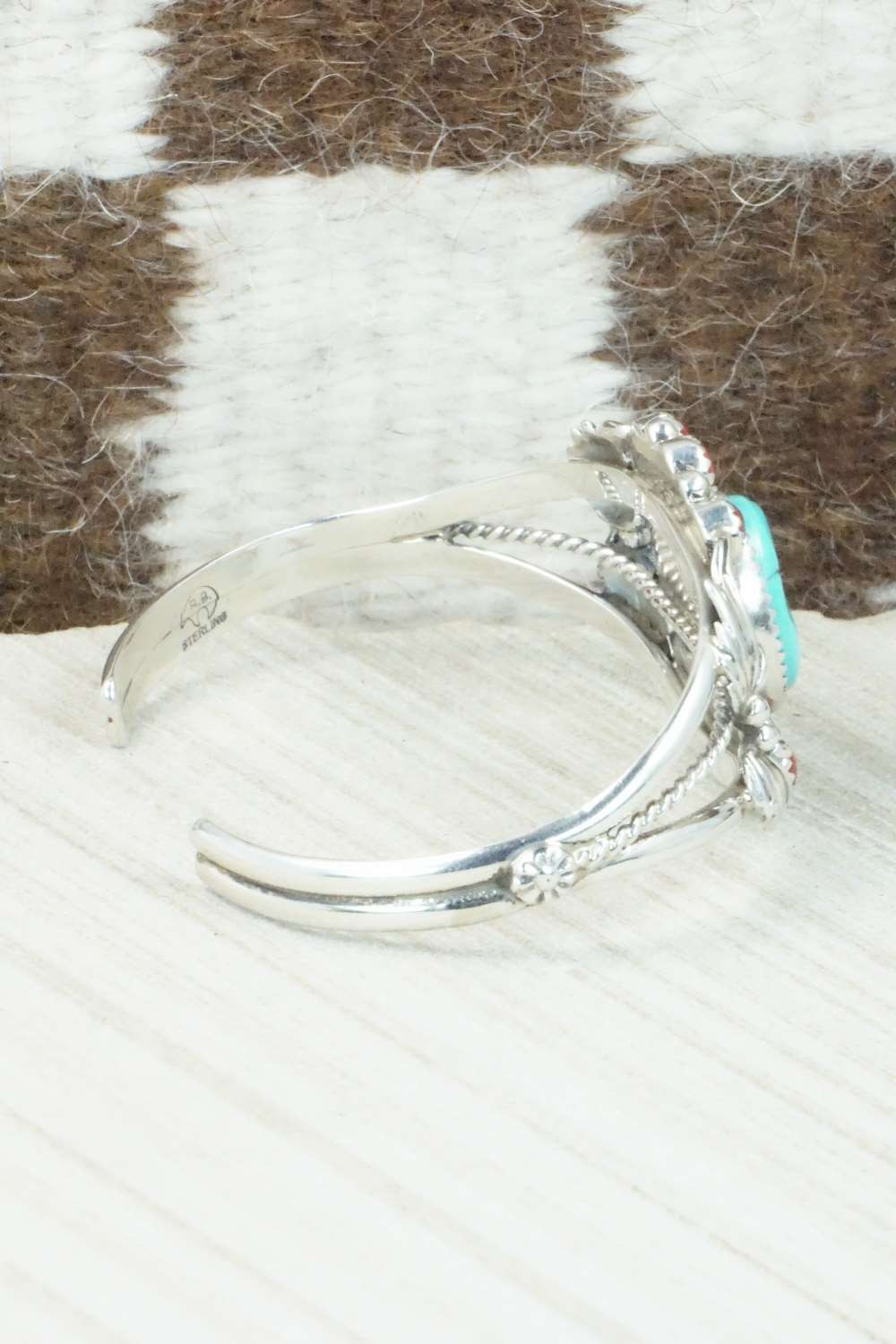 Turquoise, Coral & Sterling Silver Bracelet - Roberta Begay