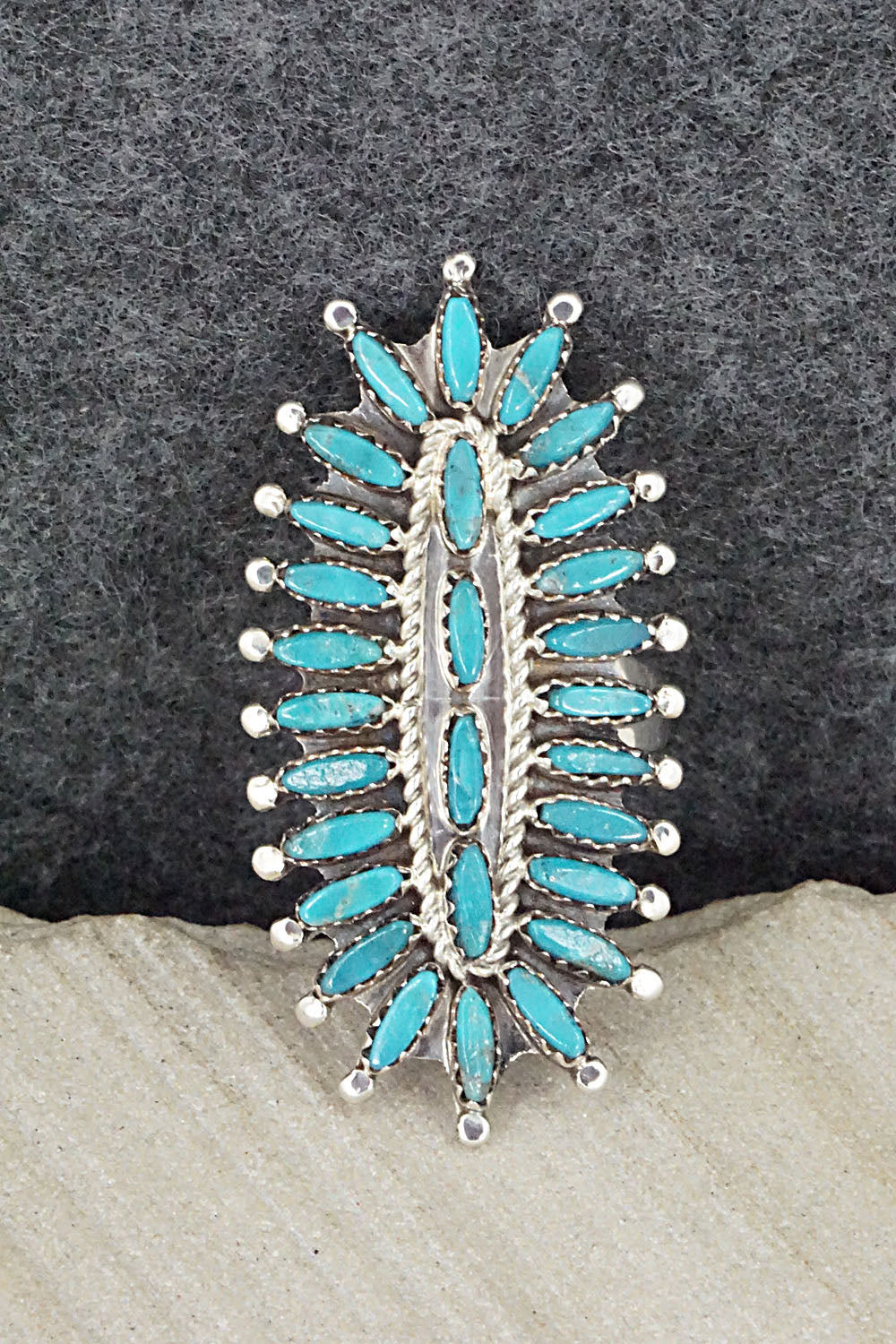 Turquoise & Sterling Silver Ring - Nathaniel Nez - Size 8