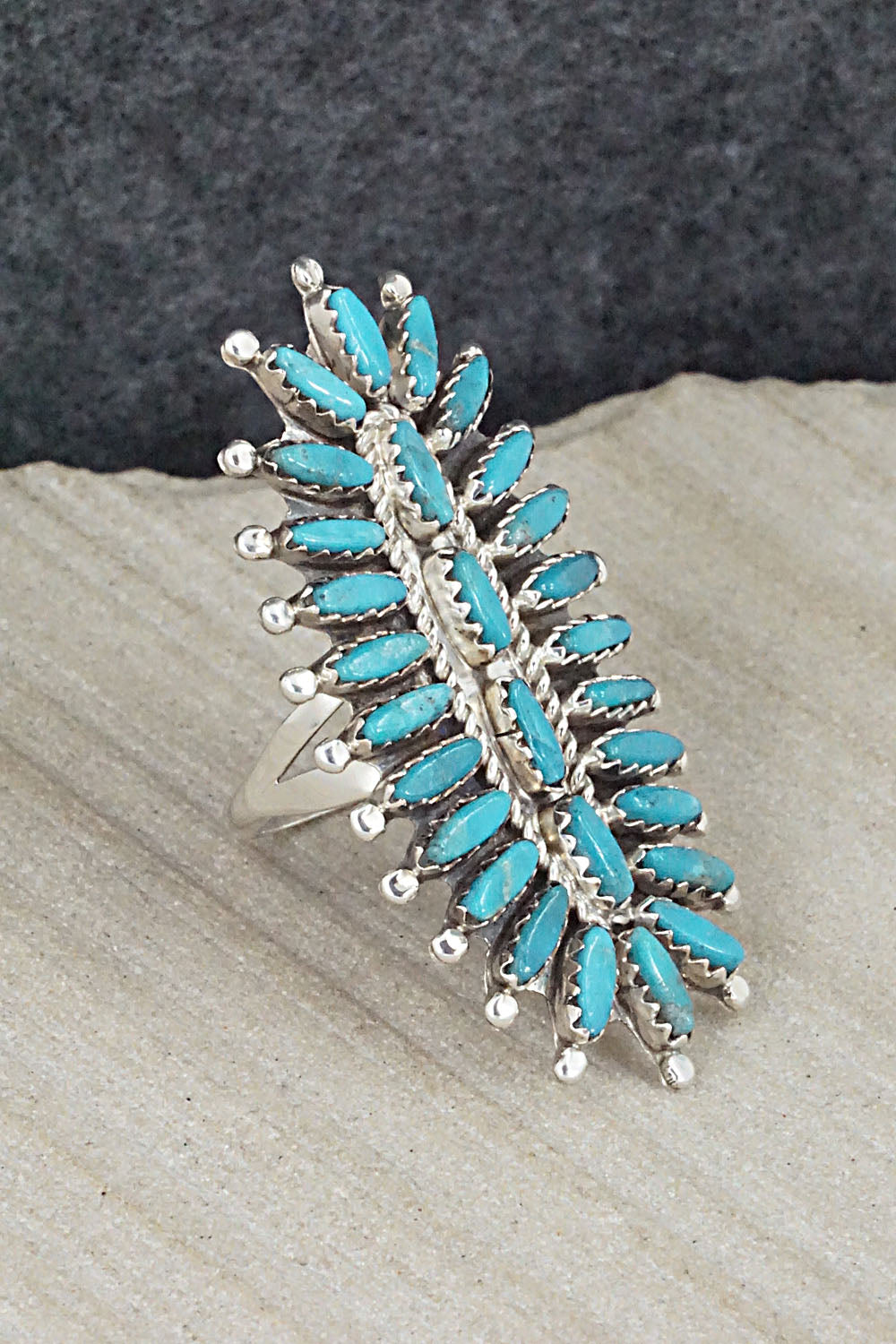 Turquoise & Sterling Silver Ring - Nathaniel Nez - Size 8