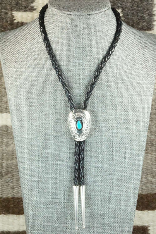 Turquoise & Sterling Silver Bolo Tie - Shirley Skeets