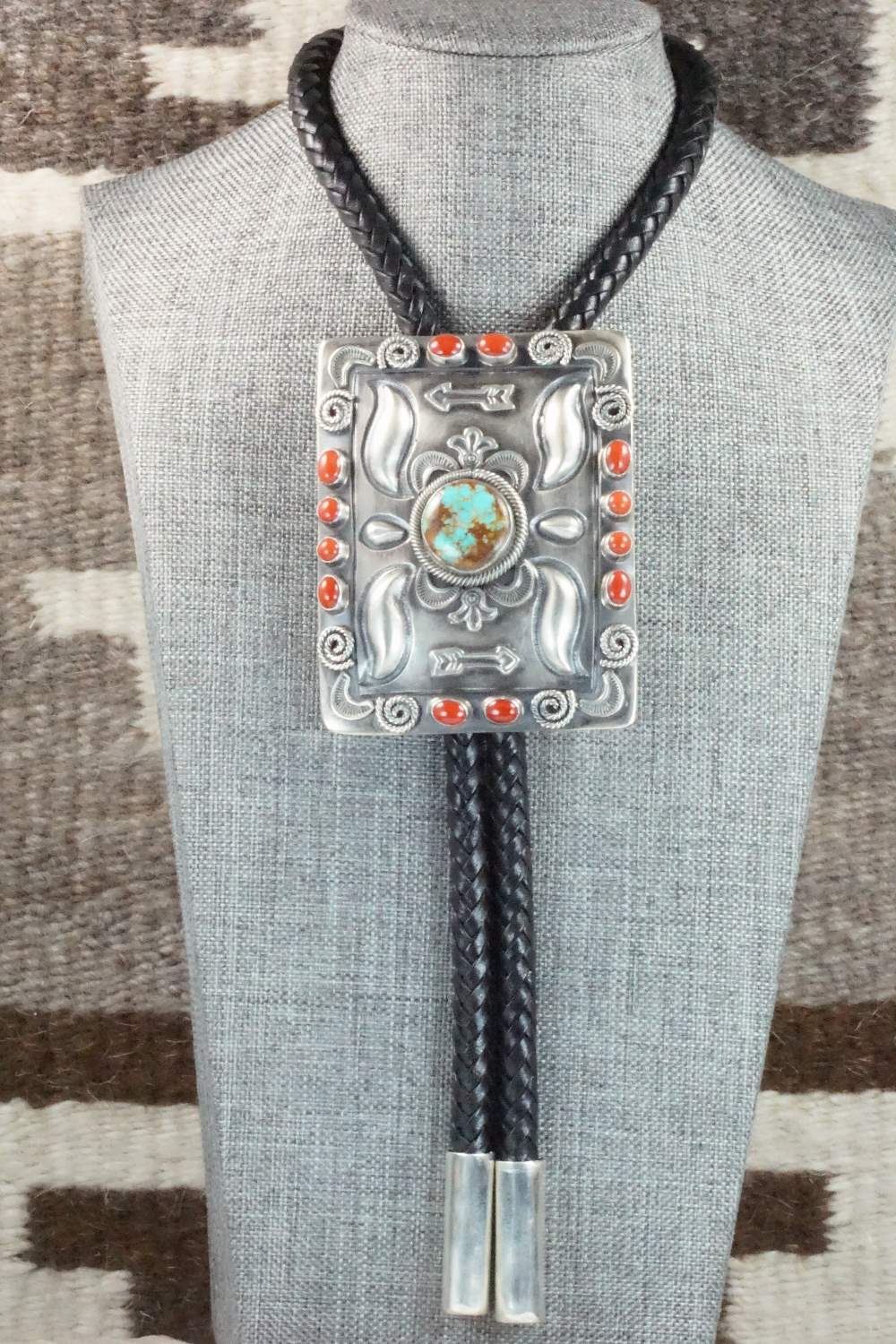 Turquoise, Coral & Sterling Silver Bolo Tie - Hemerson Brown