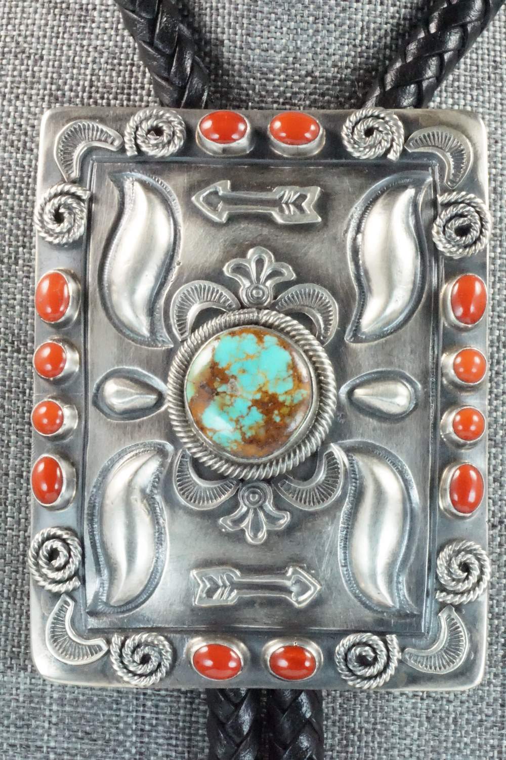 Turquoise, Coral & Sterling Silver Bolo Tie - Hemerson Brown