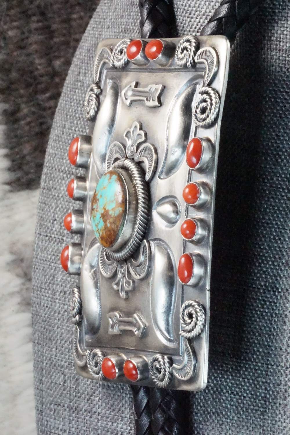 Turquoise, Coral & Sterling Silver Bolo Tie - Hemerson Brown