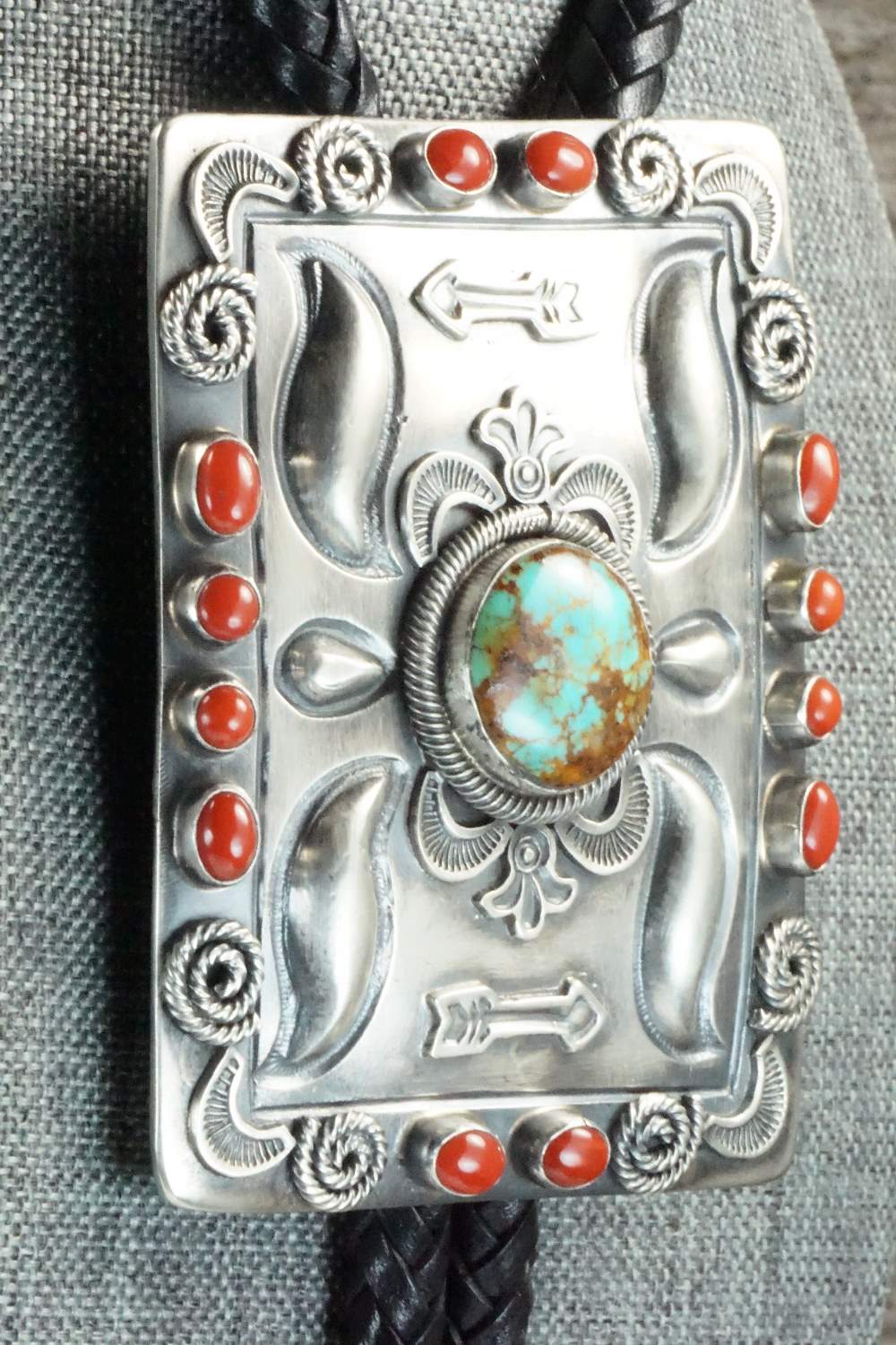Turquoise, Coral & Sterling Silver Bolo Tie - Hemerson Brown