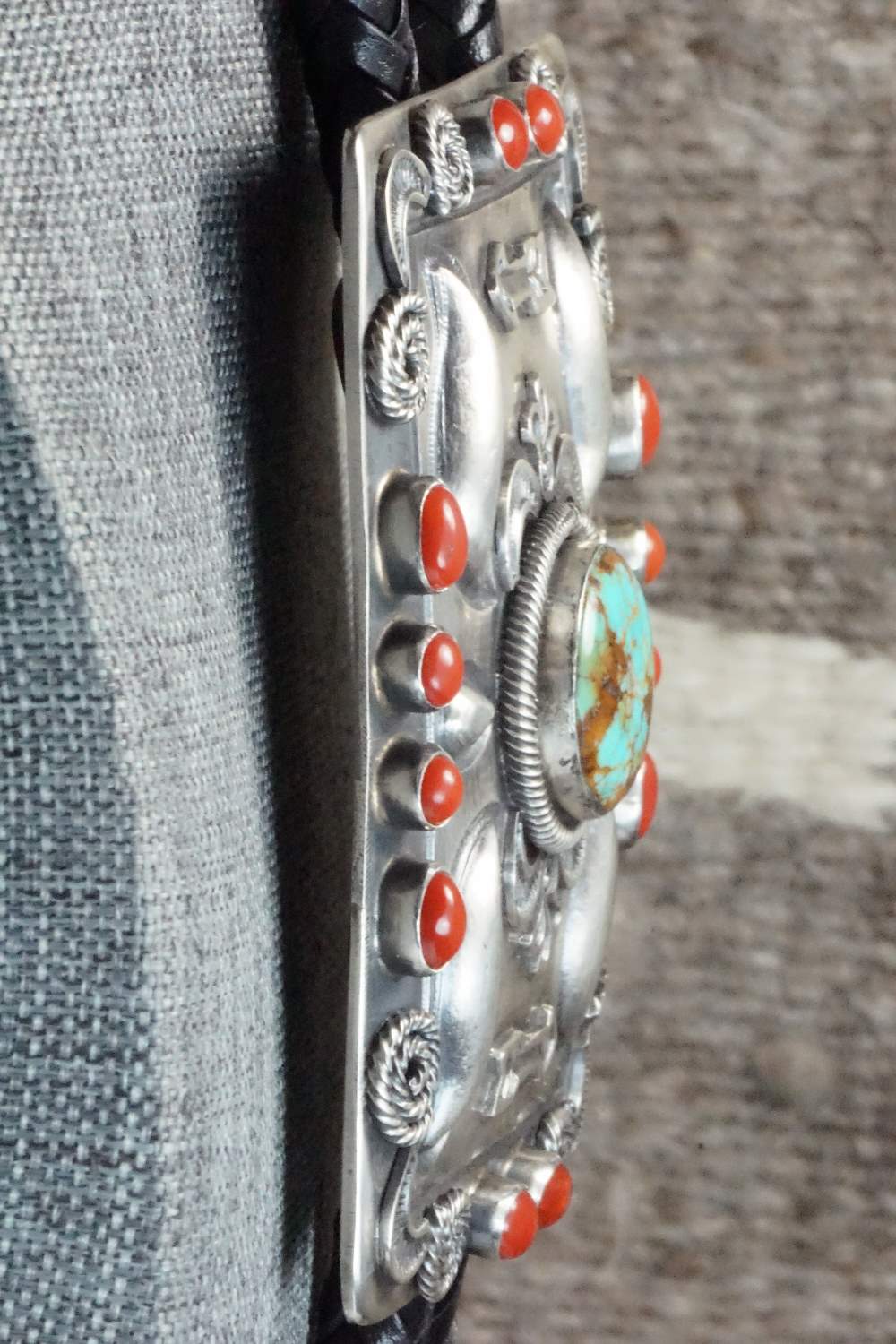 Turquoise, Coral & Sterling Silver Bolo Tie - Hemerson Brown