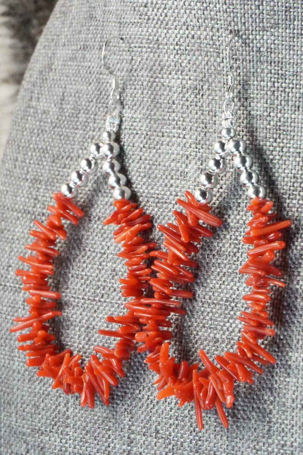 Coral & Sterling Silver Earrings - Doreen Jake