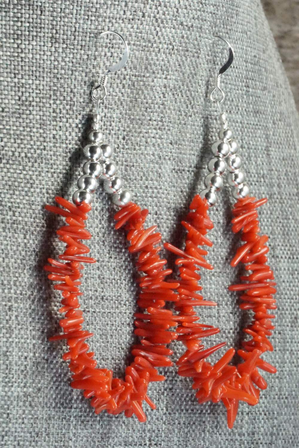 Coral & Sterling Silver Earrings - Doreen Jake