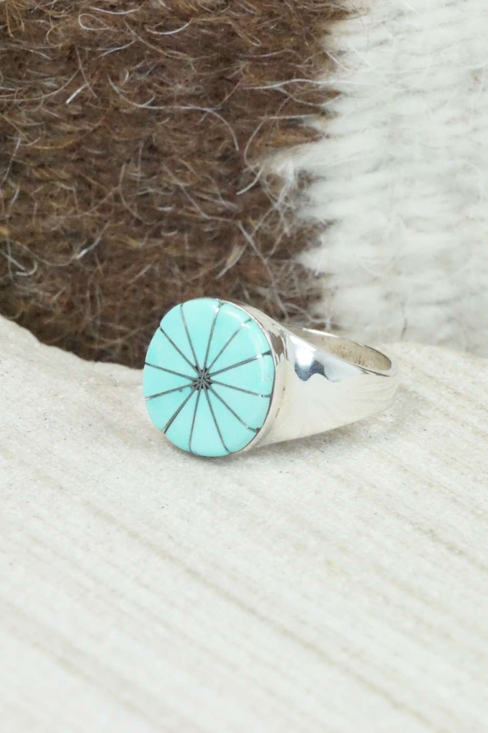 Turquoise & Sterling Silver Ring - Johnson Laweka - Size 6.5