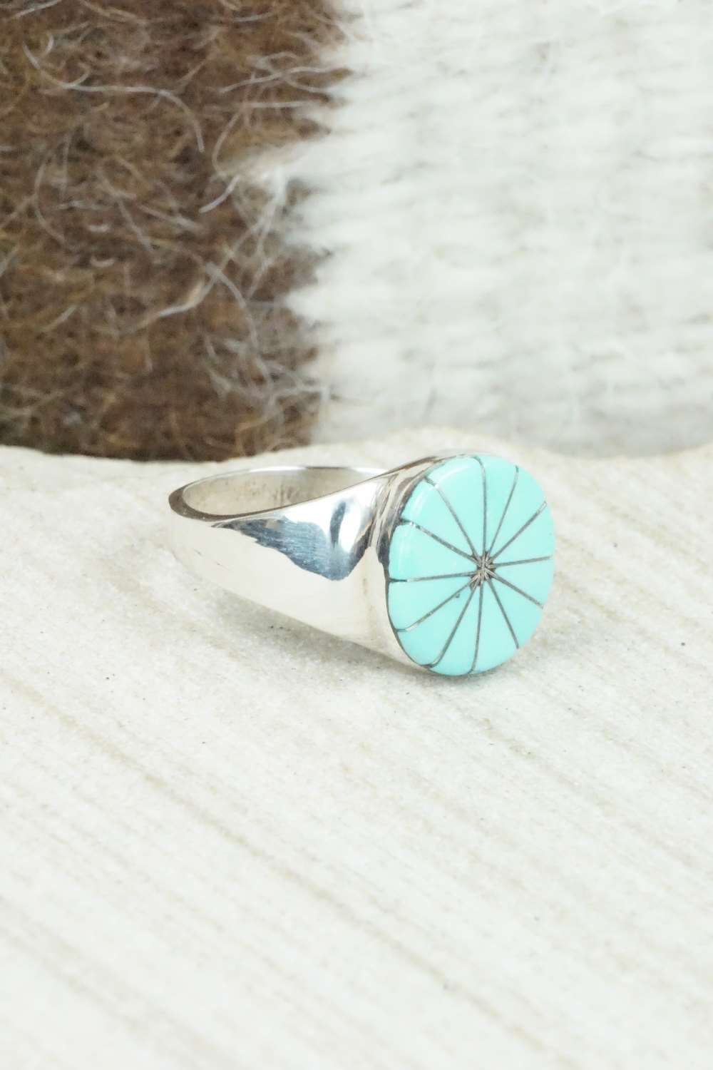 Turquoise & Sterling Silver Ring - Johnson Laweka - Size 6.5