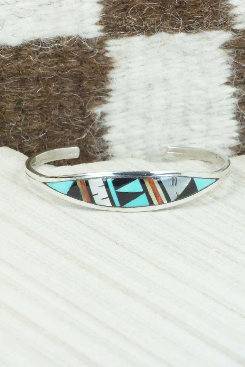 Multi Stone & Sterling Silver Inlay Bracelet - Adrianne Kallestewa