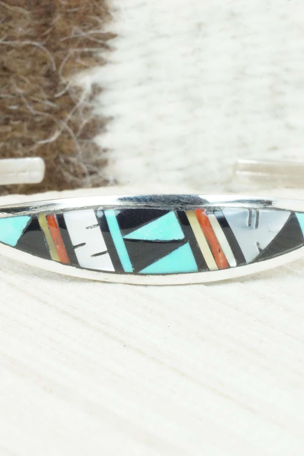 Multi Stone & Sterling Silver Inlay Bracelet - Adrianne Kallestewa