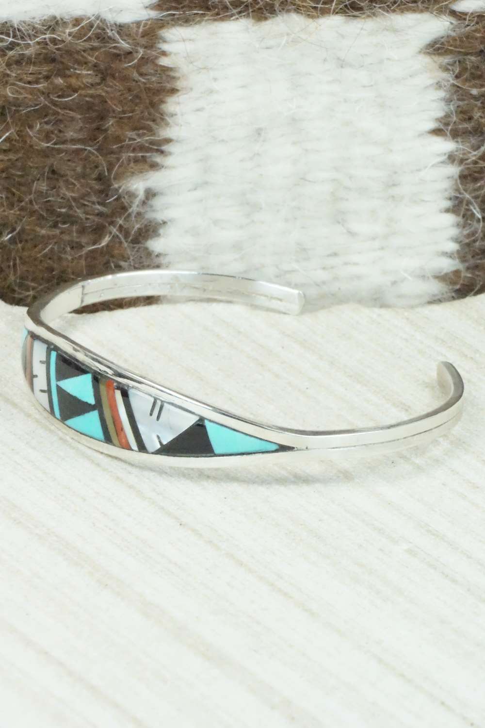 Multi Stone & Sterling Silver Inlay Bracelet - Adrianne Kallestewa