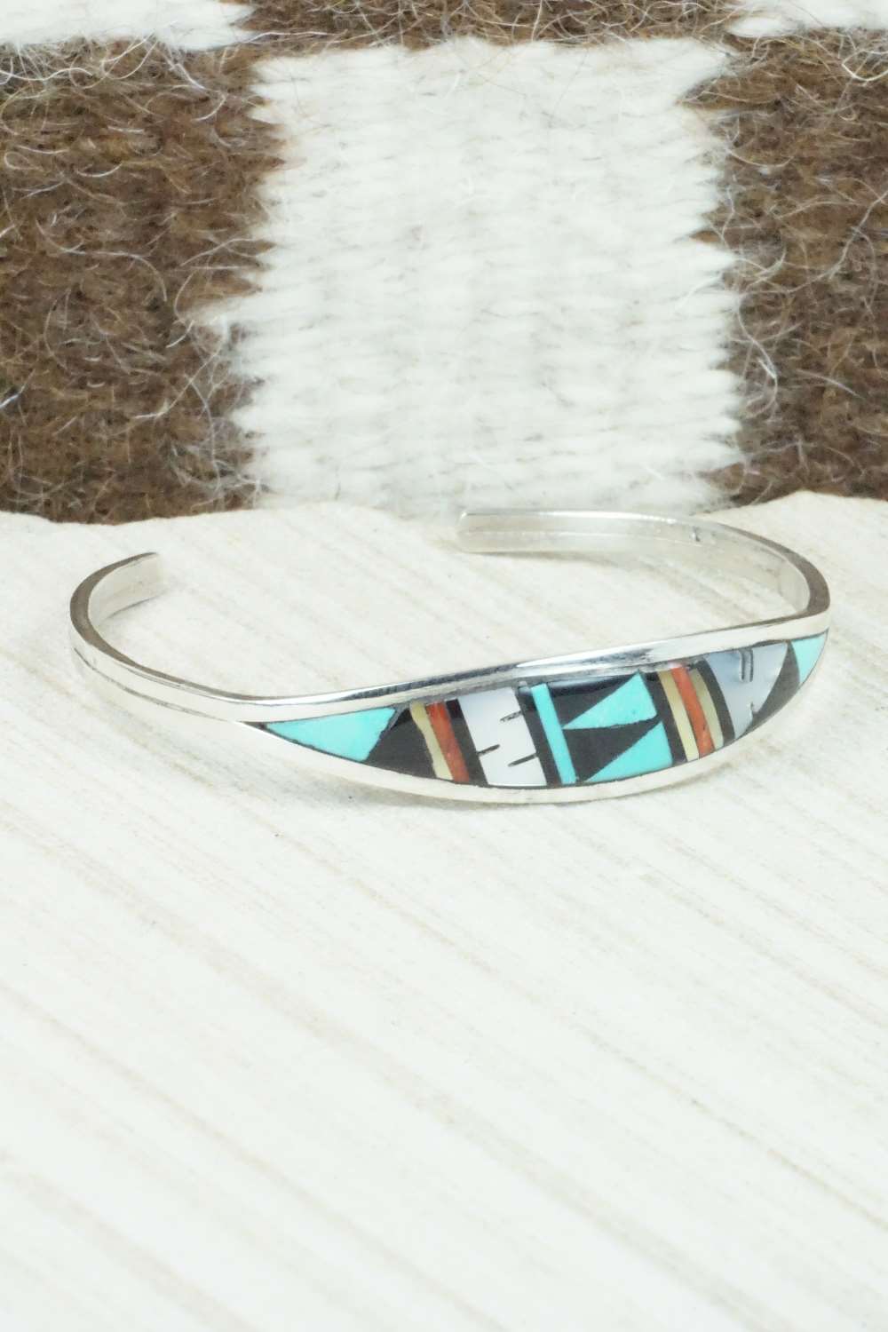Multi Stone & Sterling Silver Inlay Bracelet - Adrianne Kallestewa