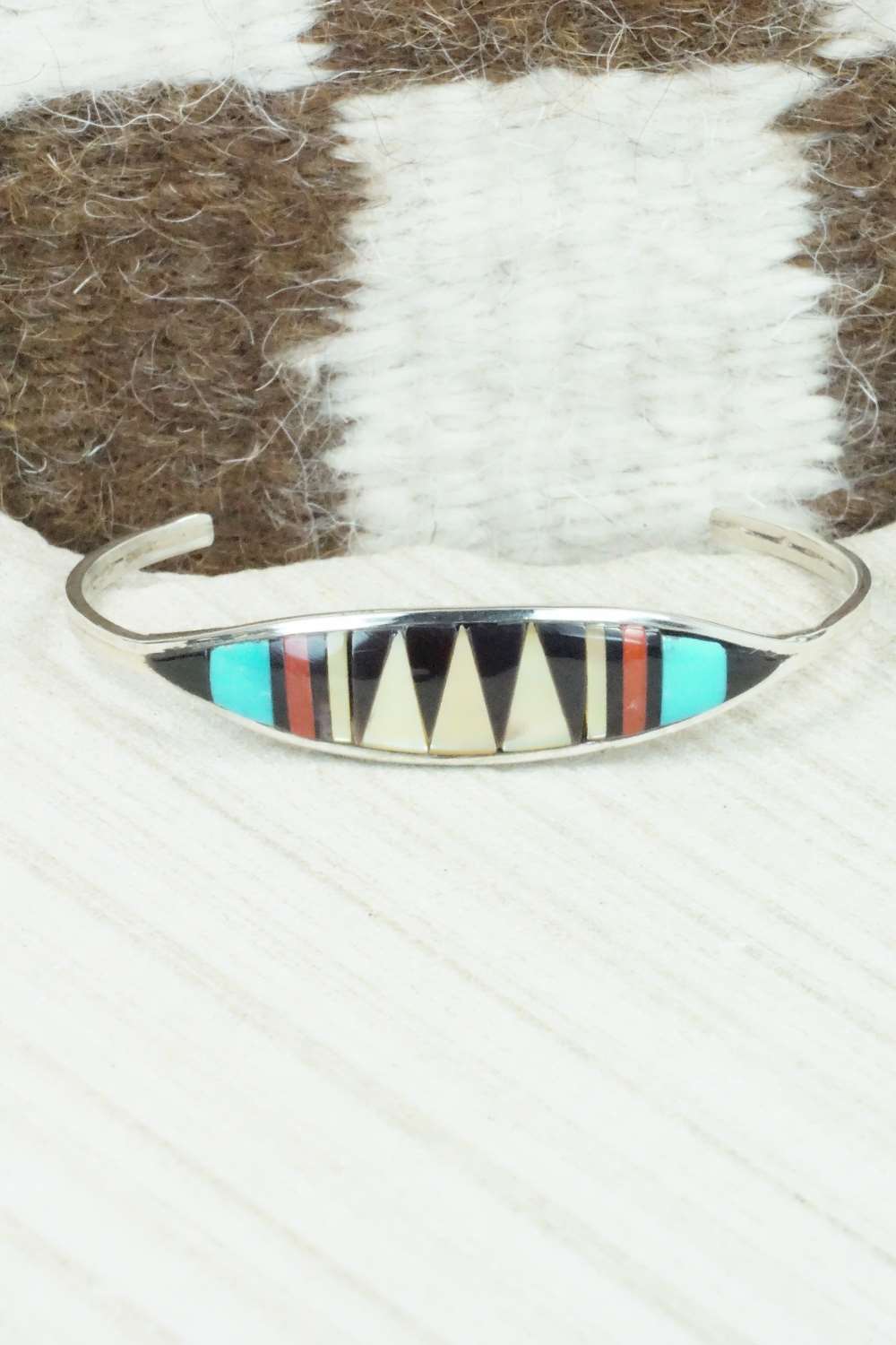 Multi Stone & Sterling Silver Inlay Bracelet - Adrianne Kallestewa