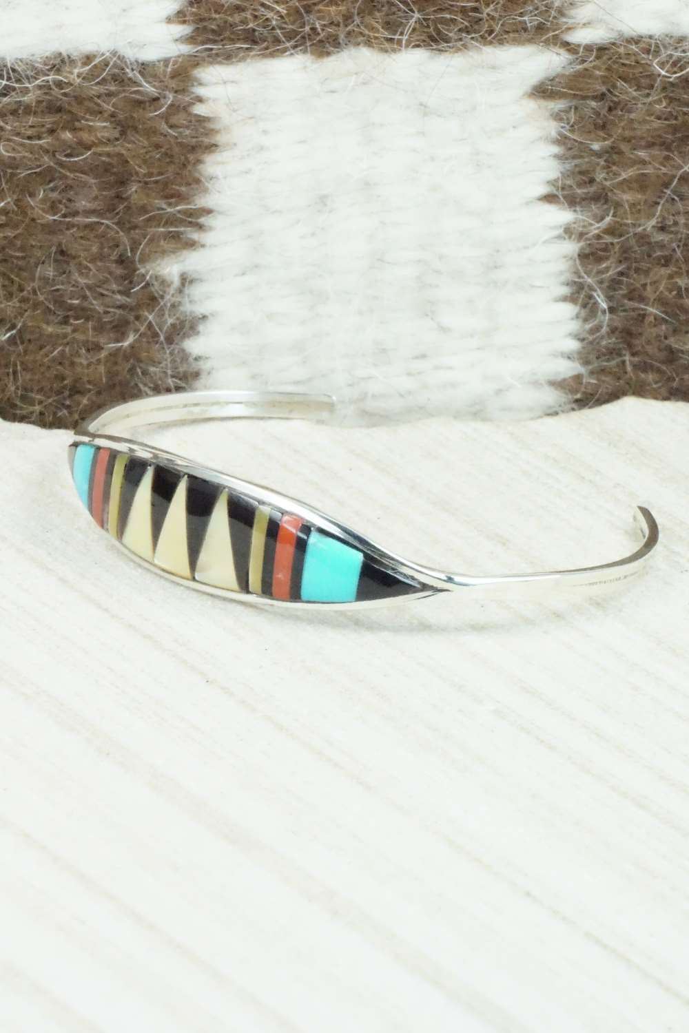 Multi Stone & Sterling Silver Inlay Bracelet - Adrianne Kallestewa