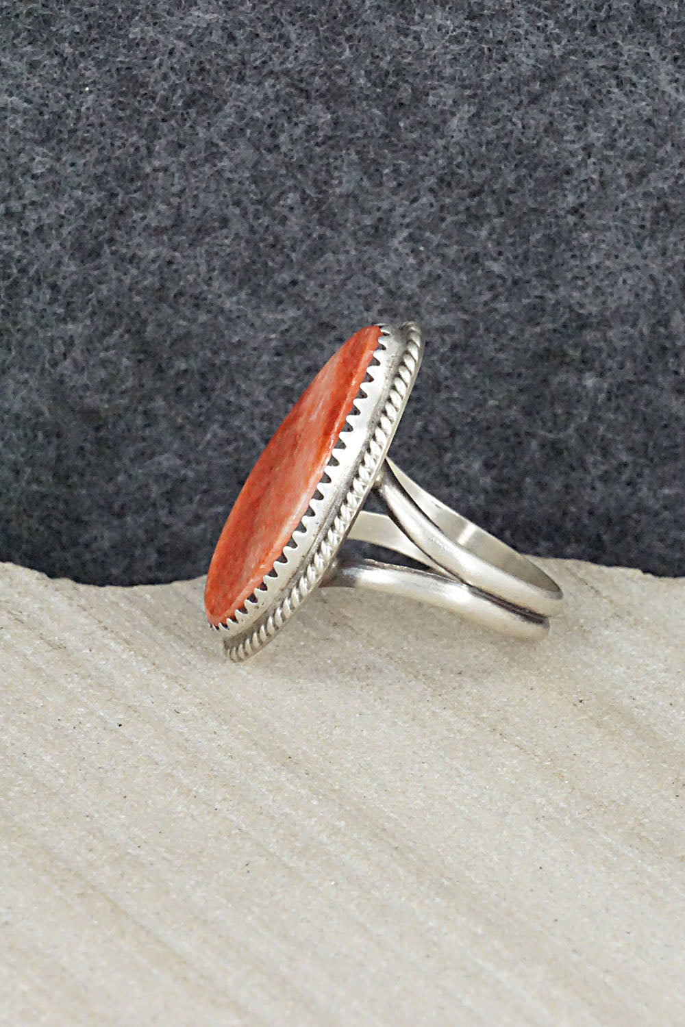 Spiny Oyster & Sterling Silver Ring - Selina Warner - Size 6.5