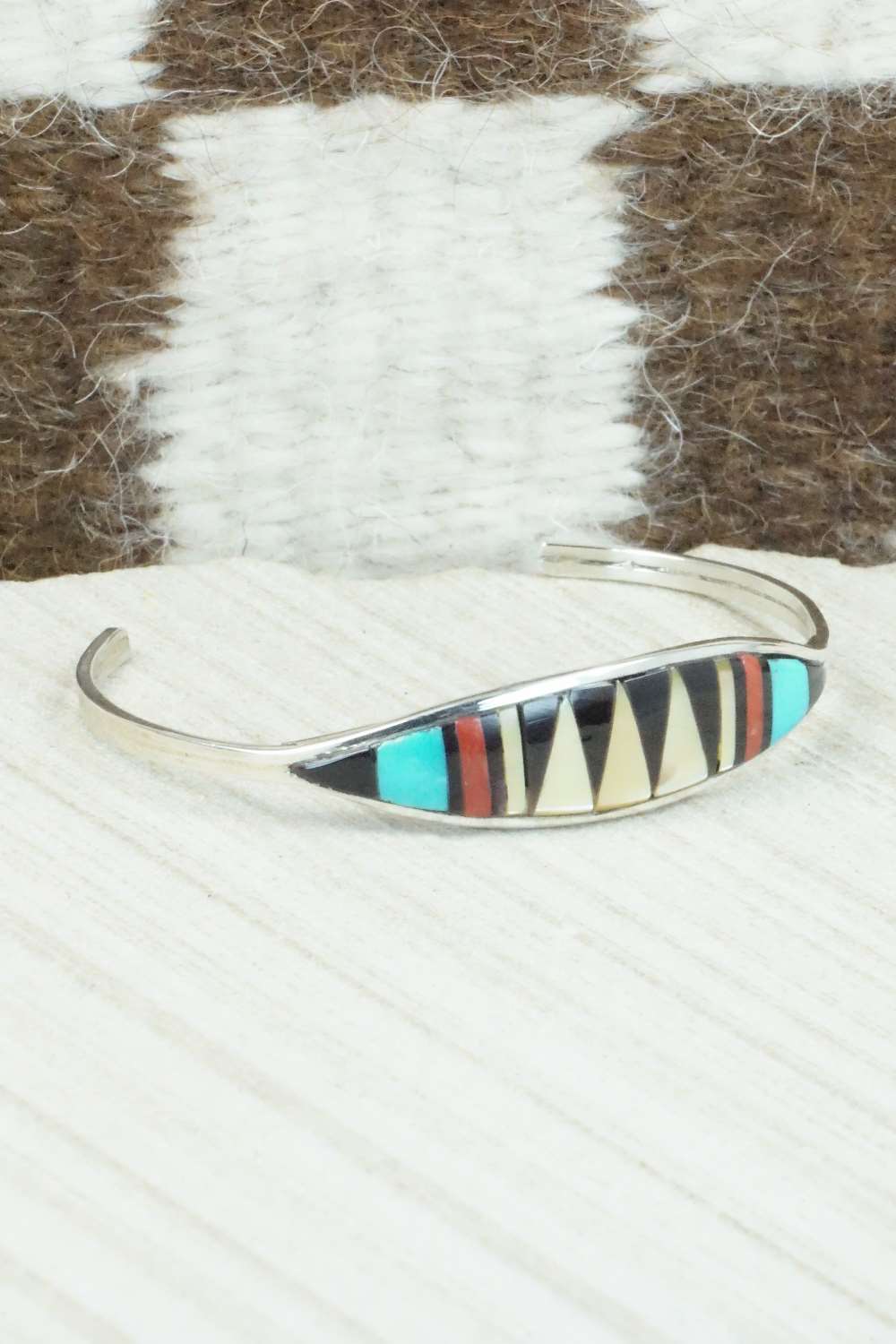 Multi Stone & Sterling Silver Inlay Bracelet - Adrianne Kallestewa