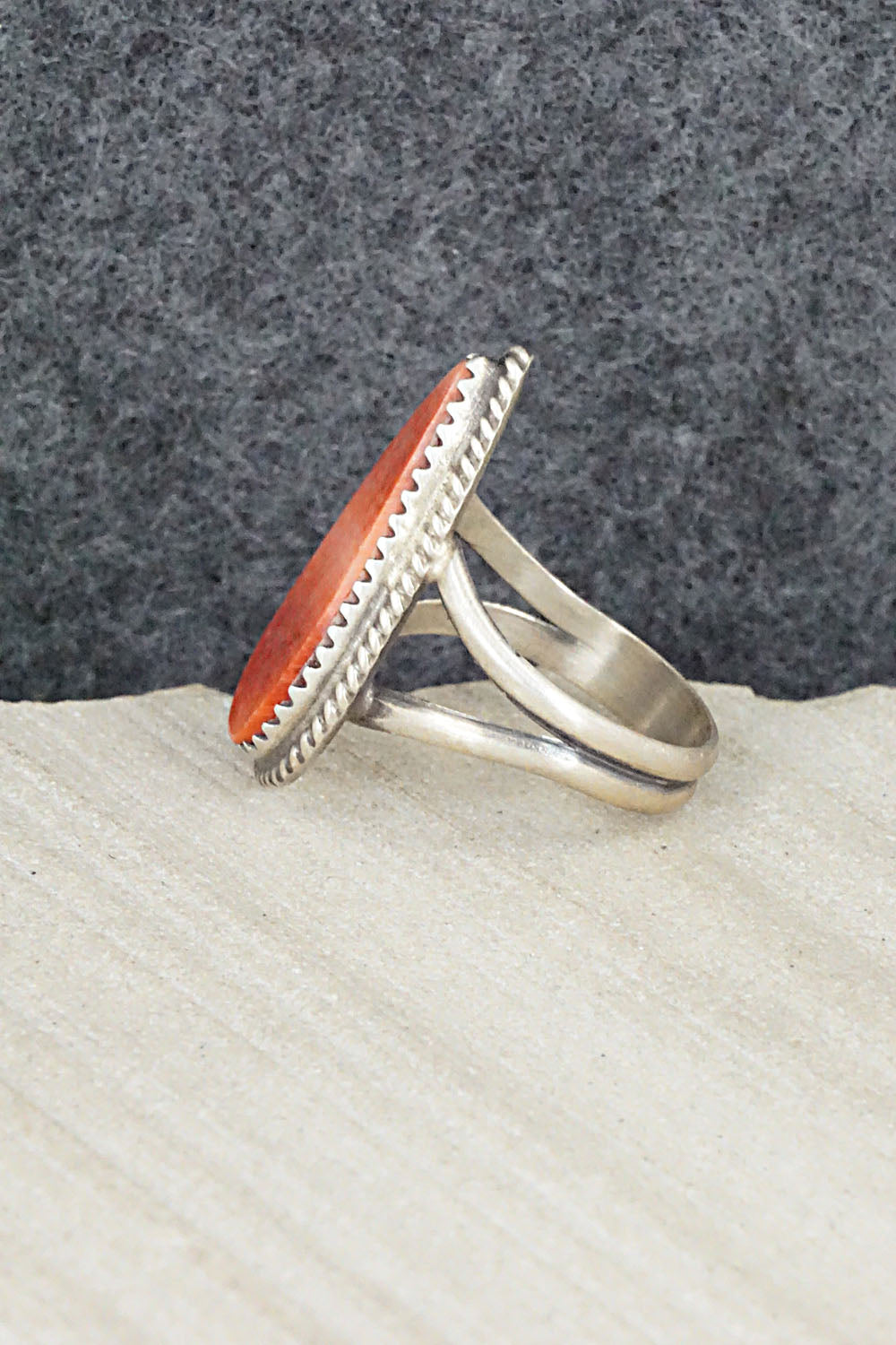 Spiny Oyster & Sterling Silver Ring - Selina Warner - Size 6.75