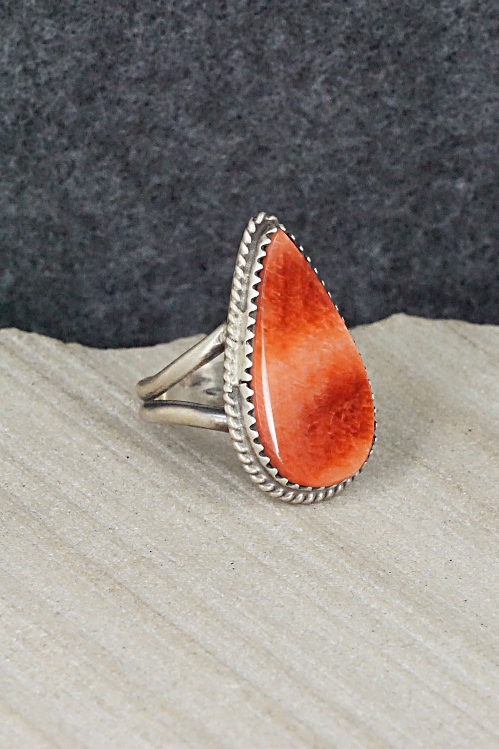 Spiny Oyster & Sterling Silver Ring - Selina Warner - Size 6.75