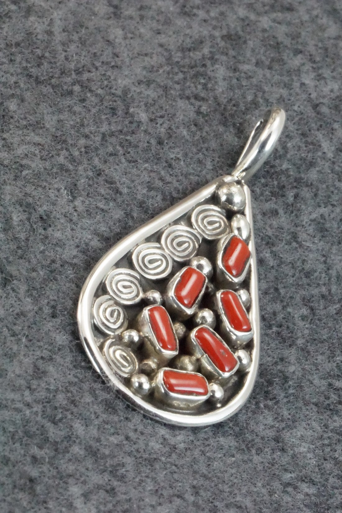 Coral & Sterling Silver Pendant - Priscilla Reeder