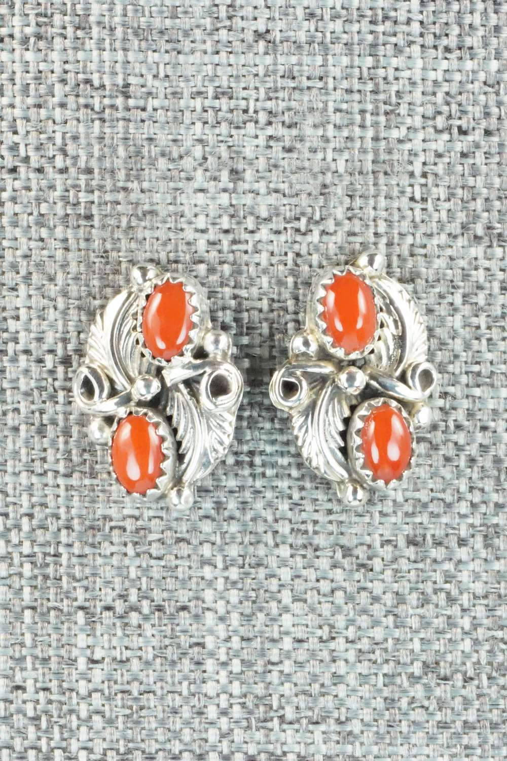 Coral & Sterling Silver Earrings - Adelarae Yazzie