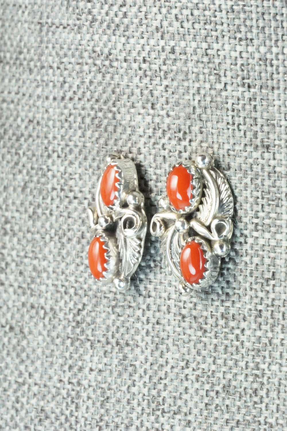 Coral & Sterling Silver Earrings - Adelarae Yazzie