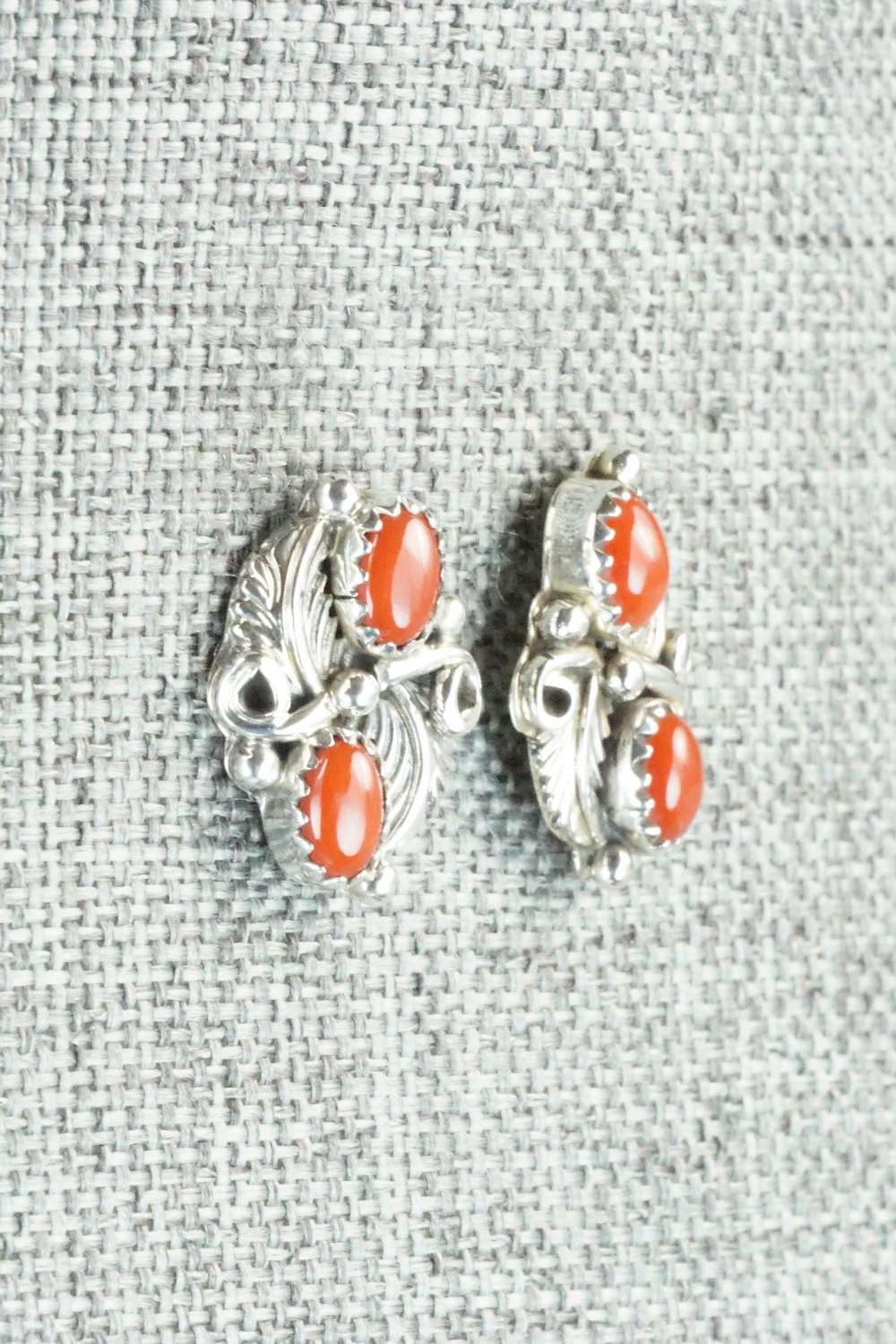 Coral & Sterling Silver Earrings - Adelarae Yazzie