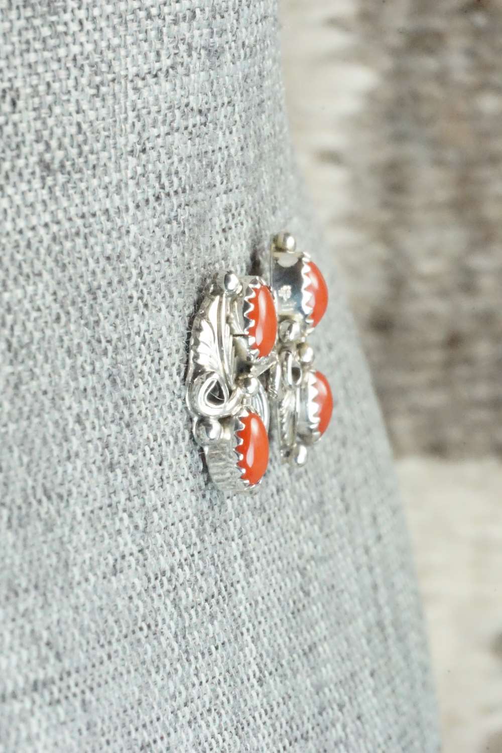 Coral & Sterling Silver Earrings - Adelarae Yazzie