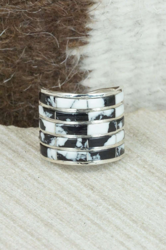 White Buffalo & Sterling Silver Inlay Ring - Claresse Kylestewa - Size 7