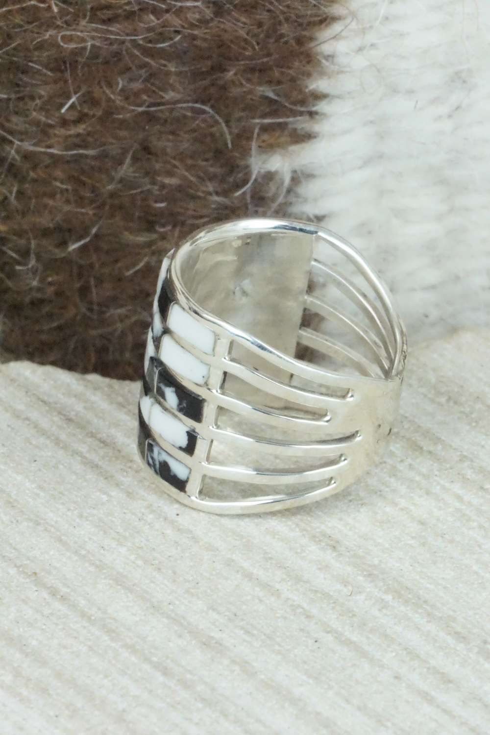 White Buffalo & Sterling Silver Inlay Ring - Claresse Kylestewa - Size 7