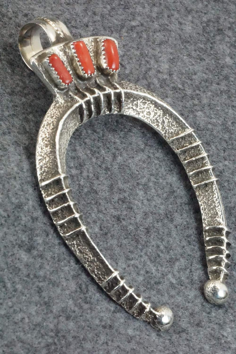 Coral and Sterling Silver Pendant - Delbert Arviso